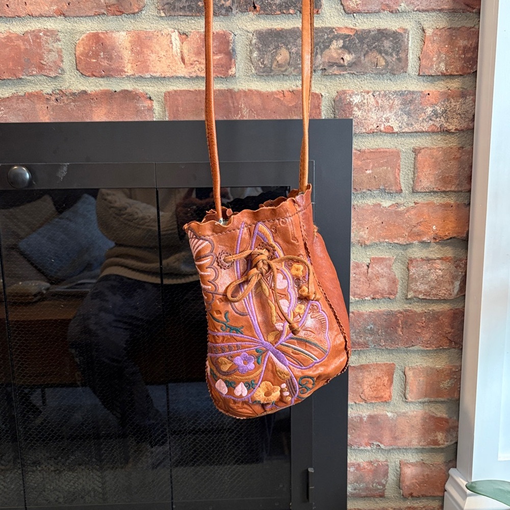 Lucky Brand Brown Crossbody Bag with Purple Floral Design